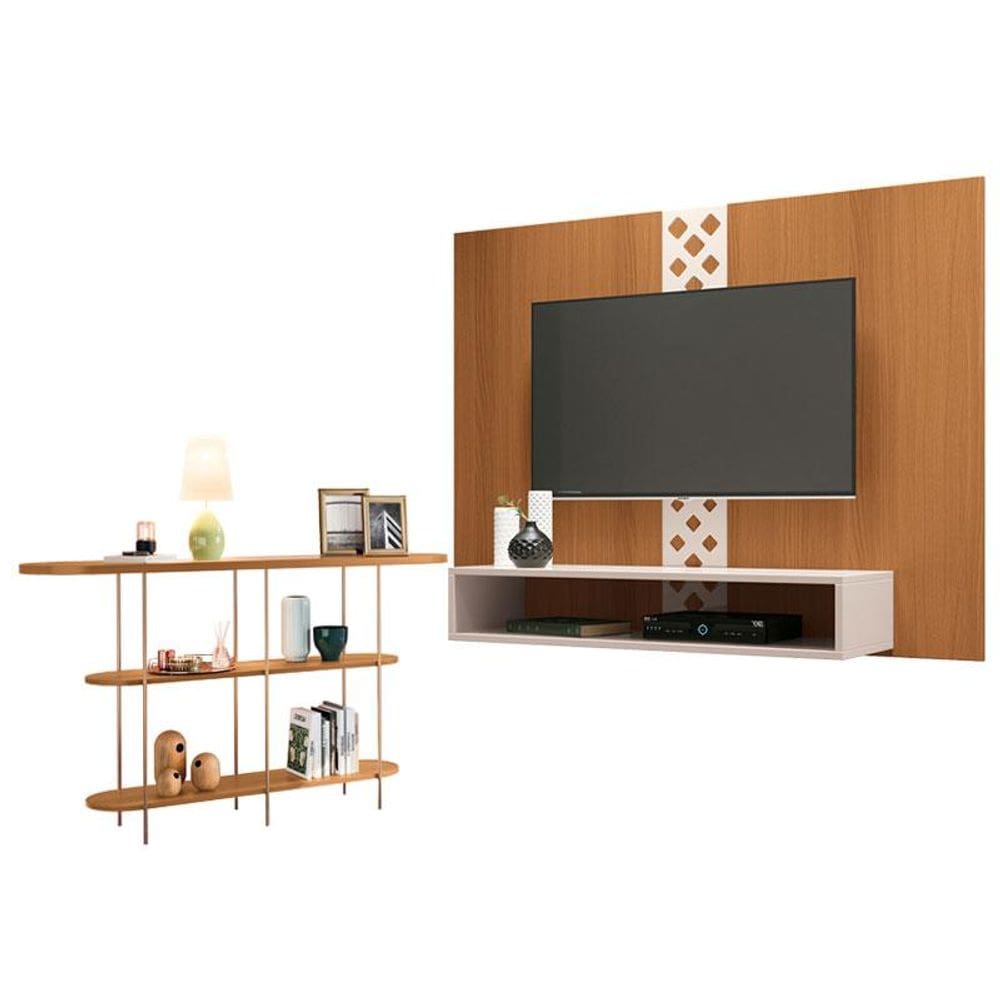 Painel para TV Home Suspenso Form com Aparador Infinity Cinamomo Off White - HB Móveis