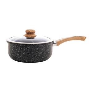 Panela de Indução em Alumínio com Revestimento Cerâmico e Tampa de Vidro Granilite Preta 24cm