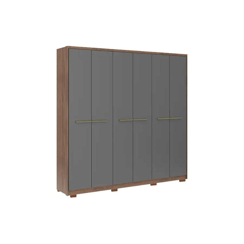 Guarda Roupa 6 Portas e 3 Gavetas c/ Pés Belmont 1154 Freijo/Cinza - Carraro