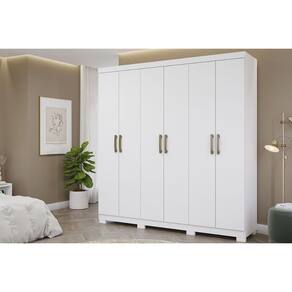 Guarda Roupa 6 Portas e 3 Gavetas c/ Espelho Interno Clara Branco - Panan