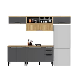 Armário De Cozinha Completa 280cm New Porto Grafite Madeira Itatiaia