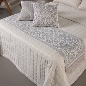 Peseira King Com Almofadas Kit 05 Peças Tecido Jacquard Grécia - Cáqui