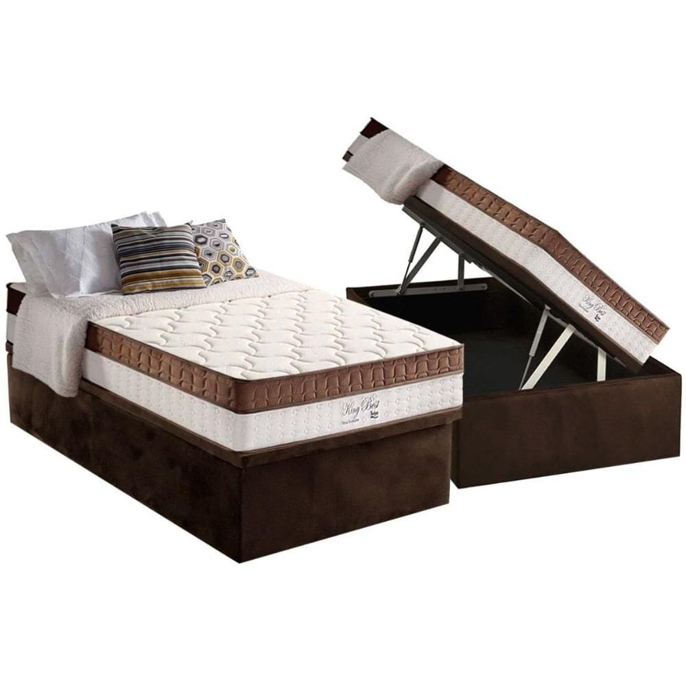 Cama Box Baú Solteiro: Colchão Molas Ensacadas D Angelis Anjos King Best Brown + Base CRC Suede Brown (88x188)