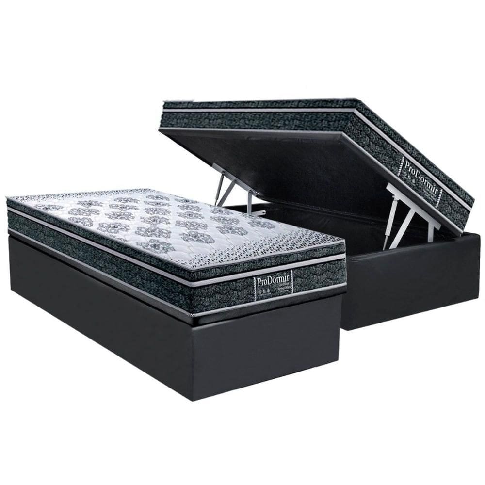 Cama Box Baú Solteiro: Colchão Molas Ensacadas Probel ProDormir Springs Black + Base CRC Suede Gray (88x188)