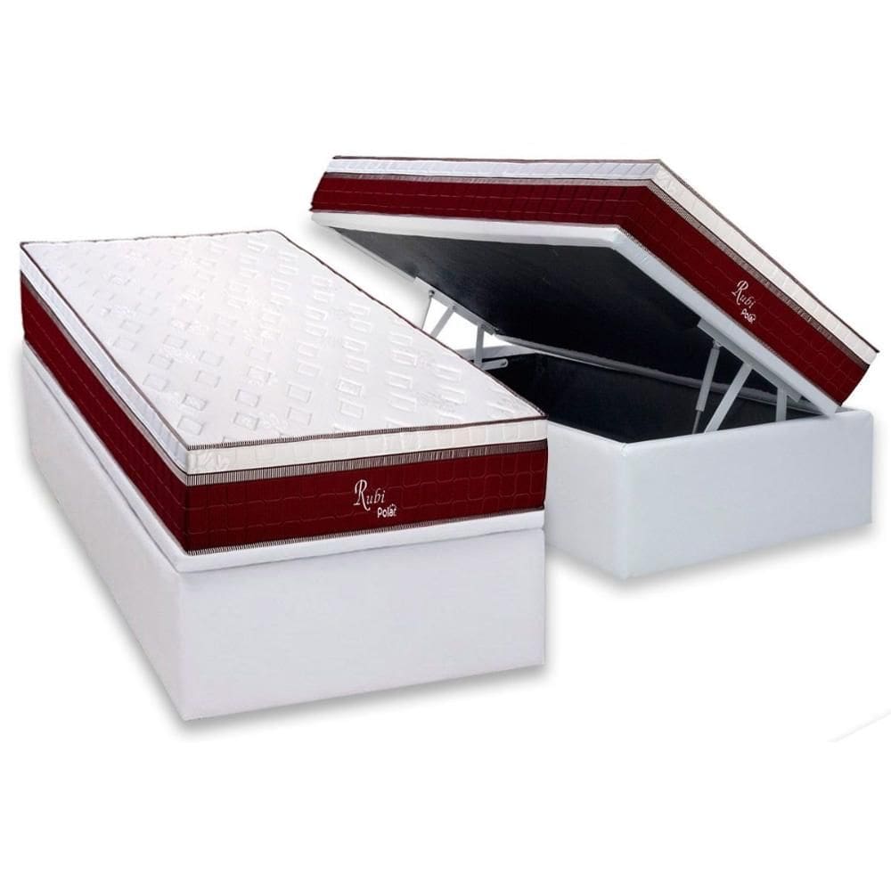 Cama Box Baú Solteiro: Colchão Molas Ensacadas Polar Rubi + Base CRC Courano White (88x188)