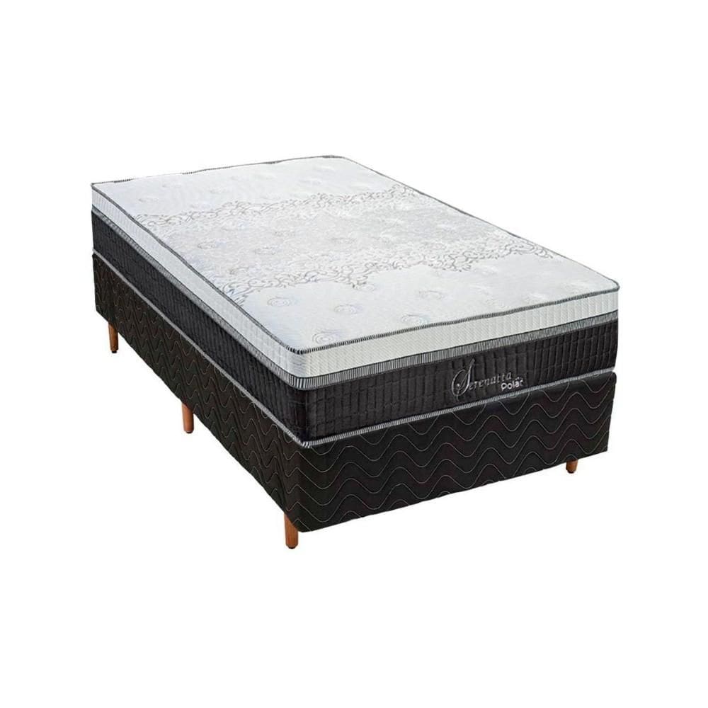 Conjunto Box Solteiro: Colchão Molas Polar Ensacadas Serenatta + Base CRC Rústico Black (88x188)