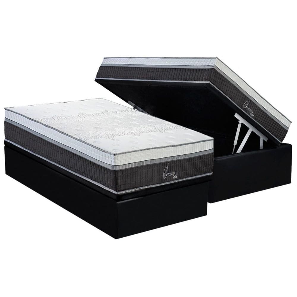 Cama Box Baú Solteiro: Colchão Molas Ensacadas Polar Serenatta + Base CRC Suede Black (88x188)
