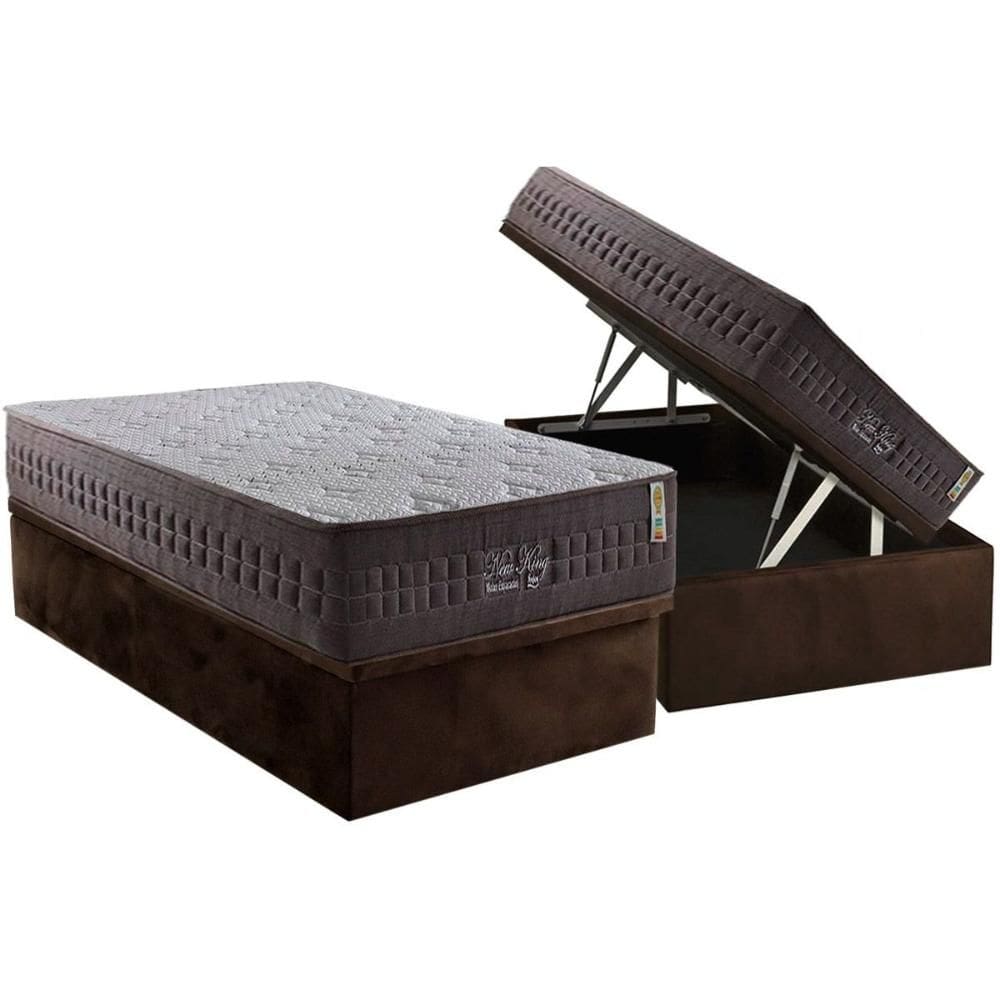 Cama Box Baú Solteiro: Colchão Molas Ensacadas D Angelis Anjos New King Brown + Base CRC Suede Brown (88x188)