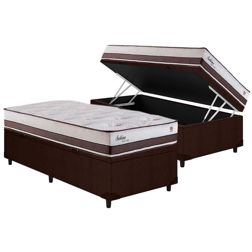 Cama Box Baú Solteiro: Colchão Molas Ensacadas Herval Maxspring Sublime + Base CRC Courano Brown (88x188)