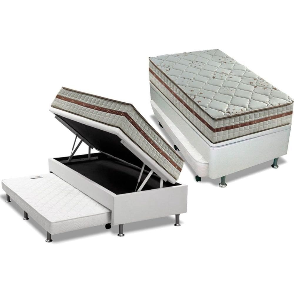 Cama Box Baú Solteiro: Colchão Molas Ensacadas D Angelis Anjos Classic + Base CRC Courano Branco (88x188)