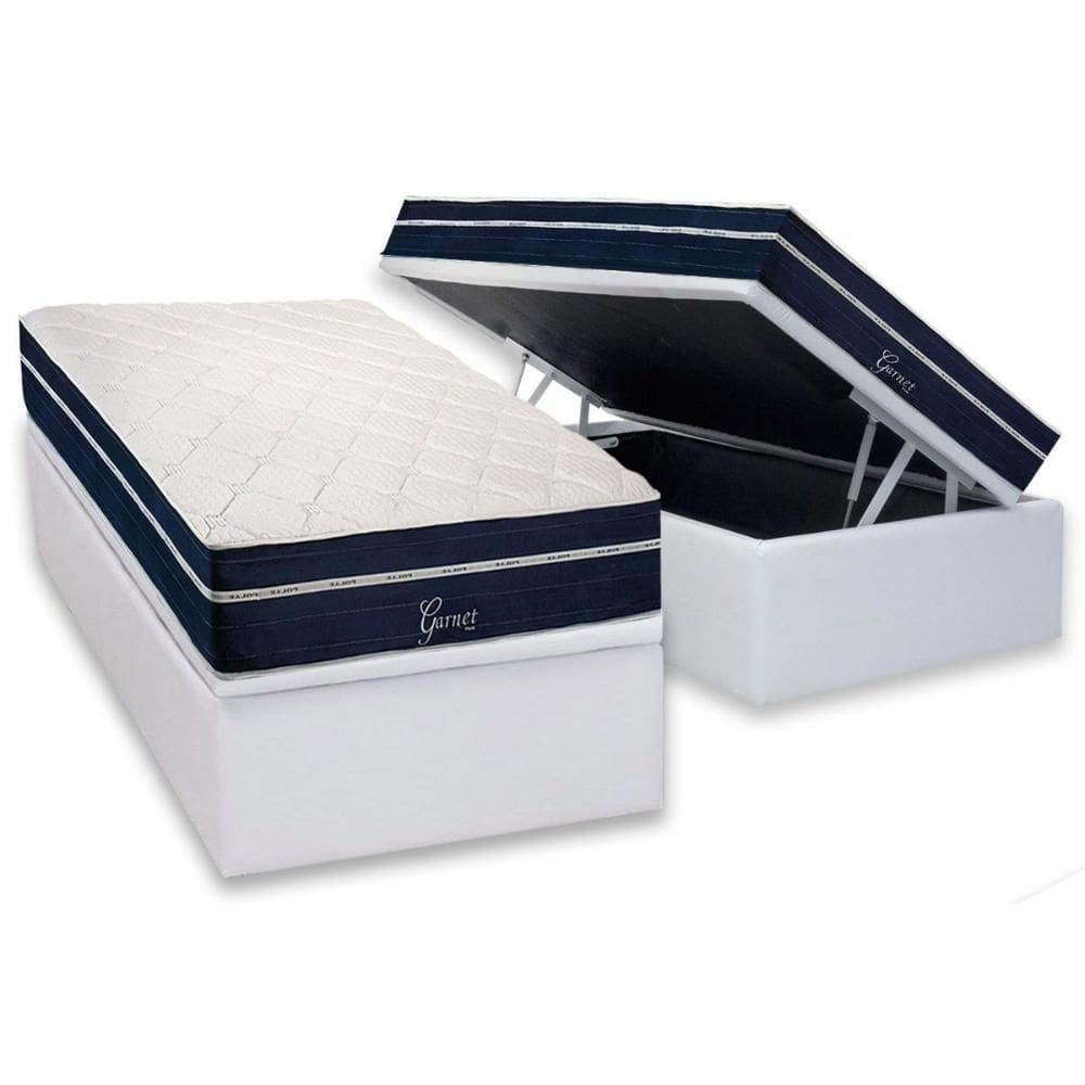 Cama Box Baú Solteiro: Colchão Molas Ensacadas Polar Garnet + Base CRC Courano White (88x188)