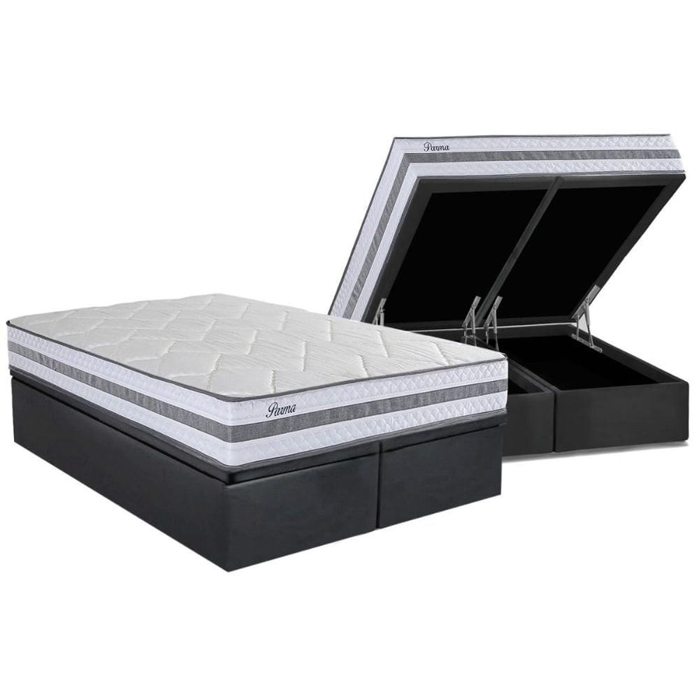 Cama Box Baú Queen: Colchão Molas Ensacadas Herval Parma + Base CRC Suede Gray (158x198)