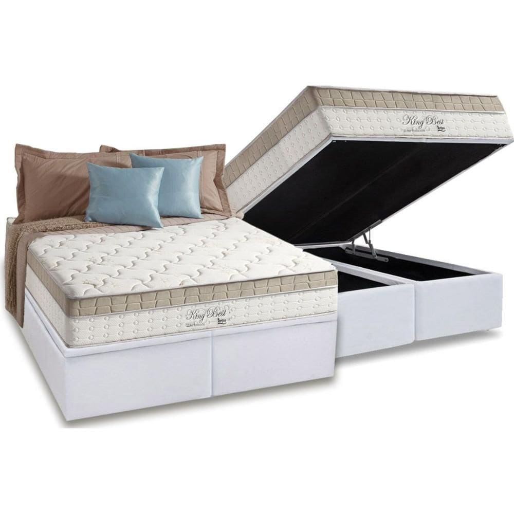 Cama Box Baú Queen: Colchão Molas Ensacadas D Angelis Anjos Conjunto Box Baú - Anjos de King Best + Box Baú Universal White (158x198)
