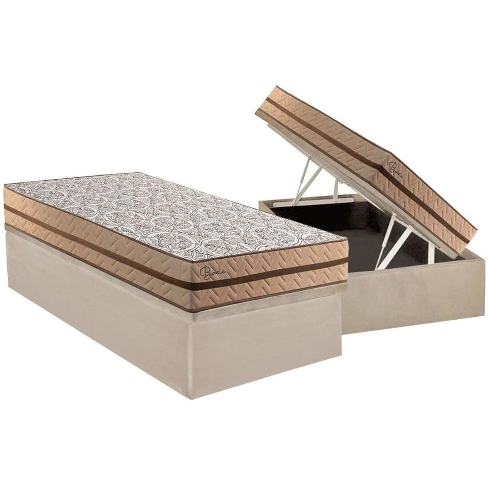 Cama Box Baú Solteiro: Colchão Molas Ensacadas Paropas Basic + Base CRC Suede Clean (88x188)