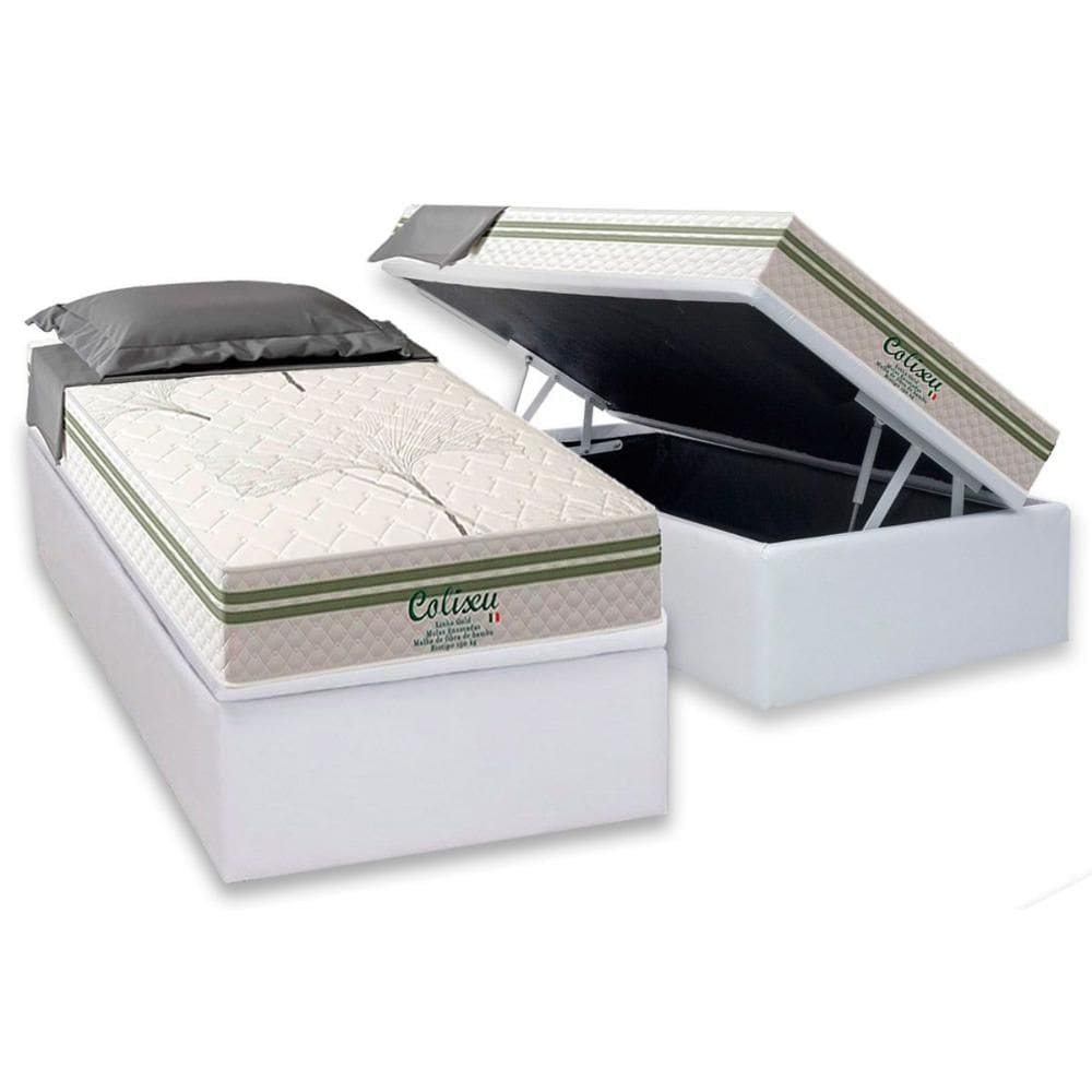 Conjunto Box Baú Solteiro: Colchão Molas Paropas Ensacadas Coliseu + Base CRC Suede White (88x188)