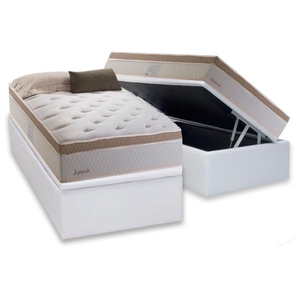 Cama Box Baú Solteiro: Colchão Molas Ensacadas Herval Inspiracion + Base CRC Courano White (88x188)