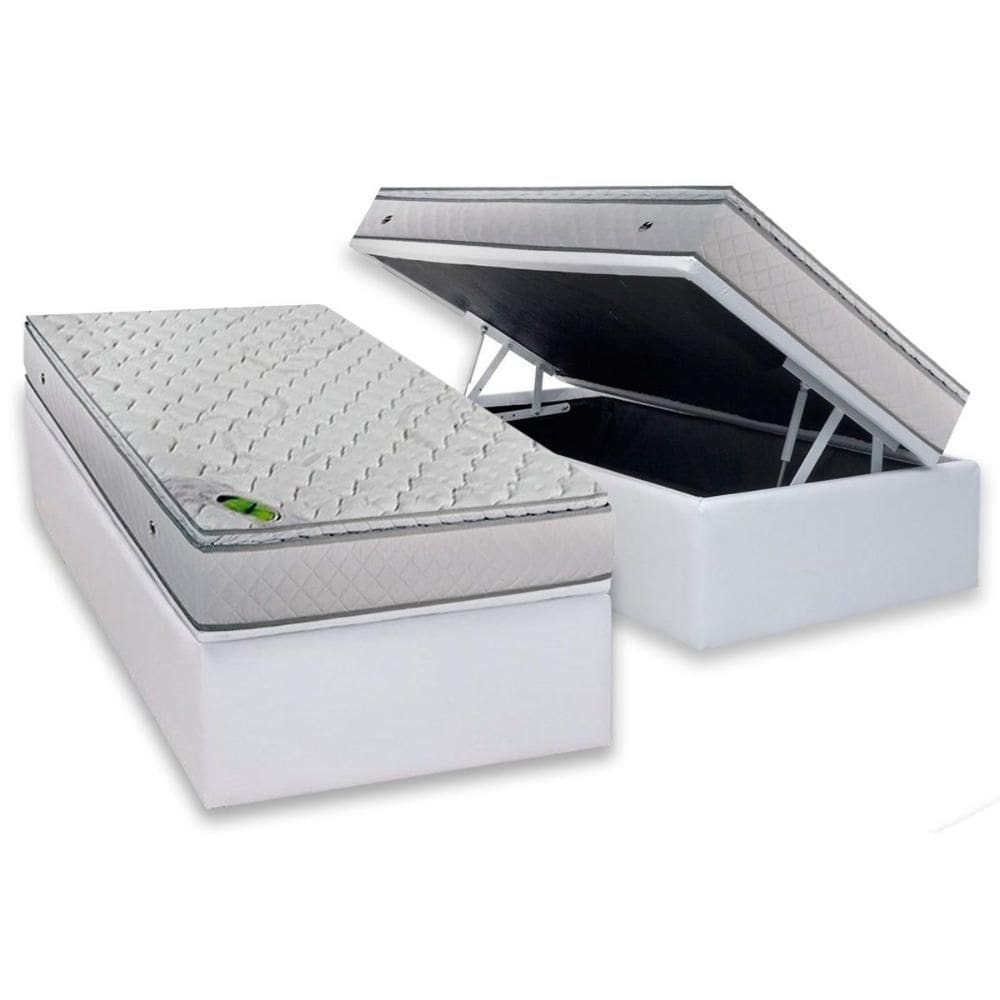 Cama Box Baú Solteiro: Colchão Molas Ensacadas Luckspuma Luck + Base CRC Courano White (88x188)