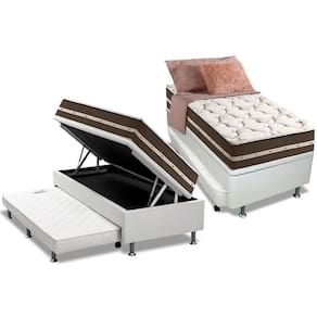 Cama Box Baú Solteiro: Colchão Molas Ensacadas D Angelis Anjos Classic + Base CRC Courano Branco (88x188)