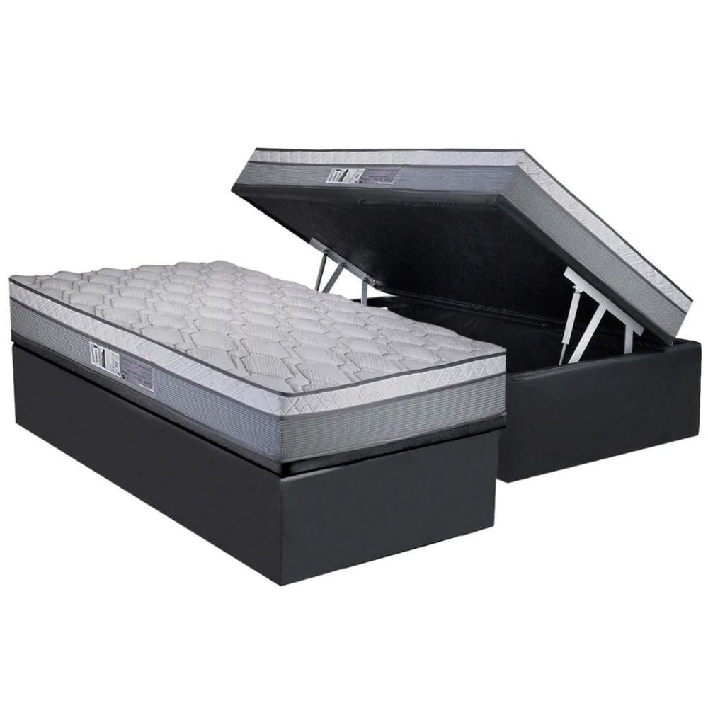 Cama Box Baú Solteiro: Colchão Molas Ensacadas Luckspuma New Maxi + Base CRC Suede Gray (88x188)