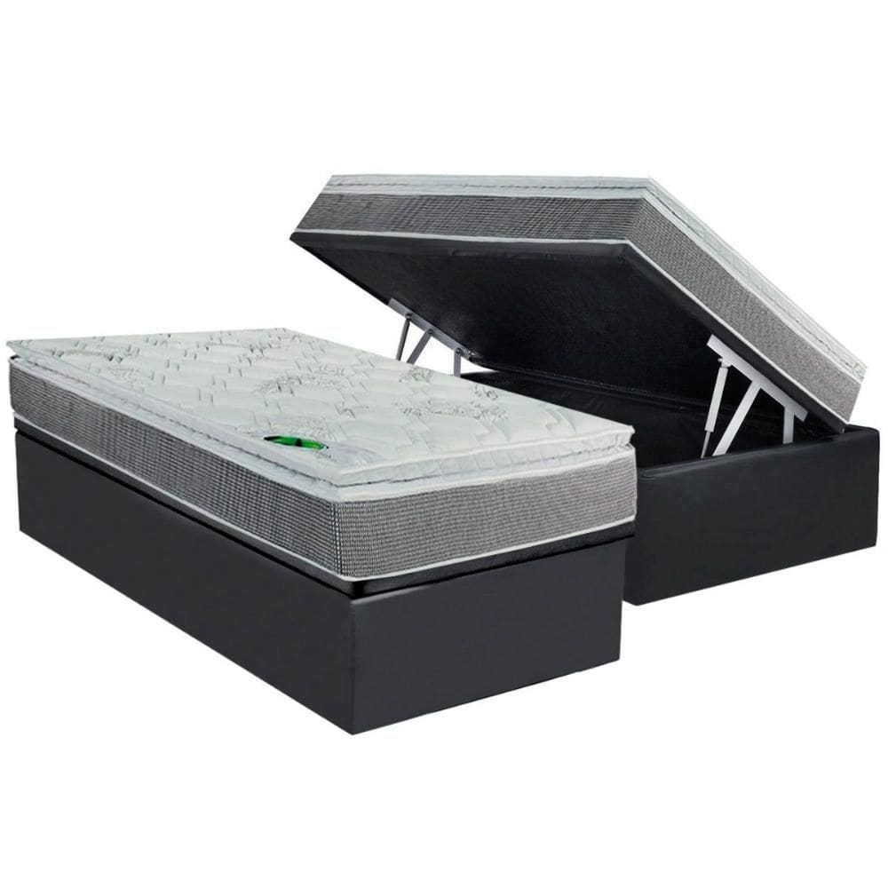 Cama Box Baú Solteiro: Colchão Molas Ensacadas Luckspuma Maxi Life + Base CRC Suede Gray (88x188)