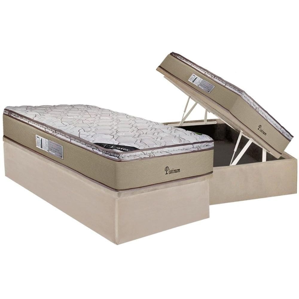 Cama Box Baú Solteiro: Colchão Molas Ensacadas Luckspuma Platinum New + Base CRC Suede Clean (88x188)