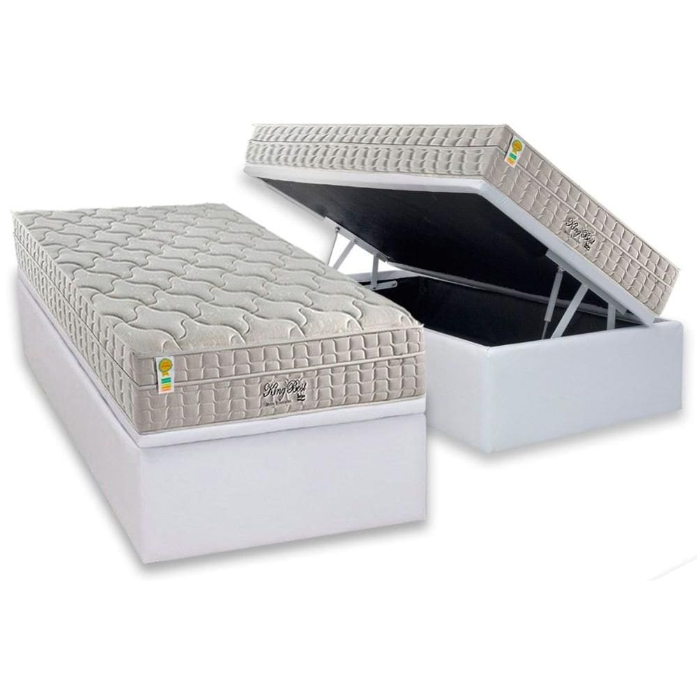 Cama Box Baú Solteiro: Colchão Molas Ensacadas D Angelis Anjos King Best New + Base CRC Courano White (88x188)