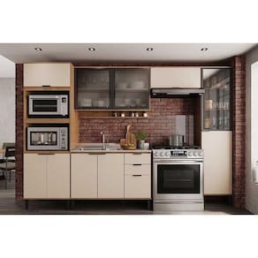 Cozinha Modulada Carraro Alpha Alpha 5 Peças (2Aéreos+1Balcão+1Paneleiro+1TorreQuente) C5P133 Freijo/Off White-Carraro
