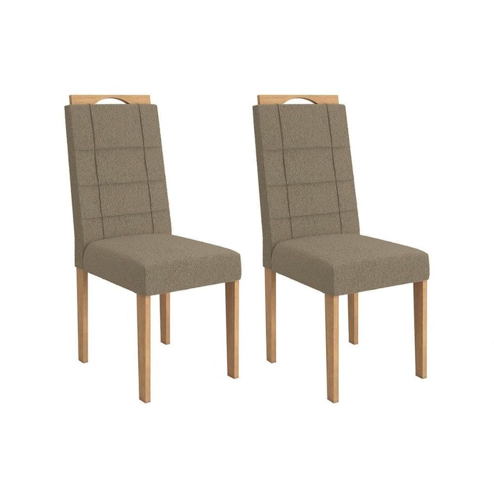Cadeira de Cozinha Flora 2CAD150 Madeirado Kit 2 Un Carvalho/Boucle Bege Fendi - Kappesberg