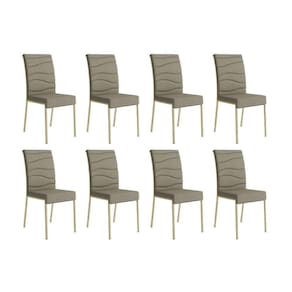Cadeira de Cozinha Wave 1754 Kit 8 Un Dourado/Linho Bamboo/Courano Bamboo/Noce - Carraro