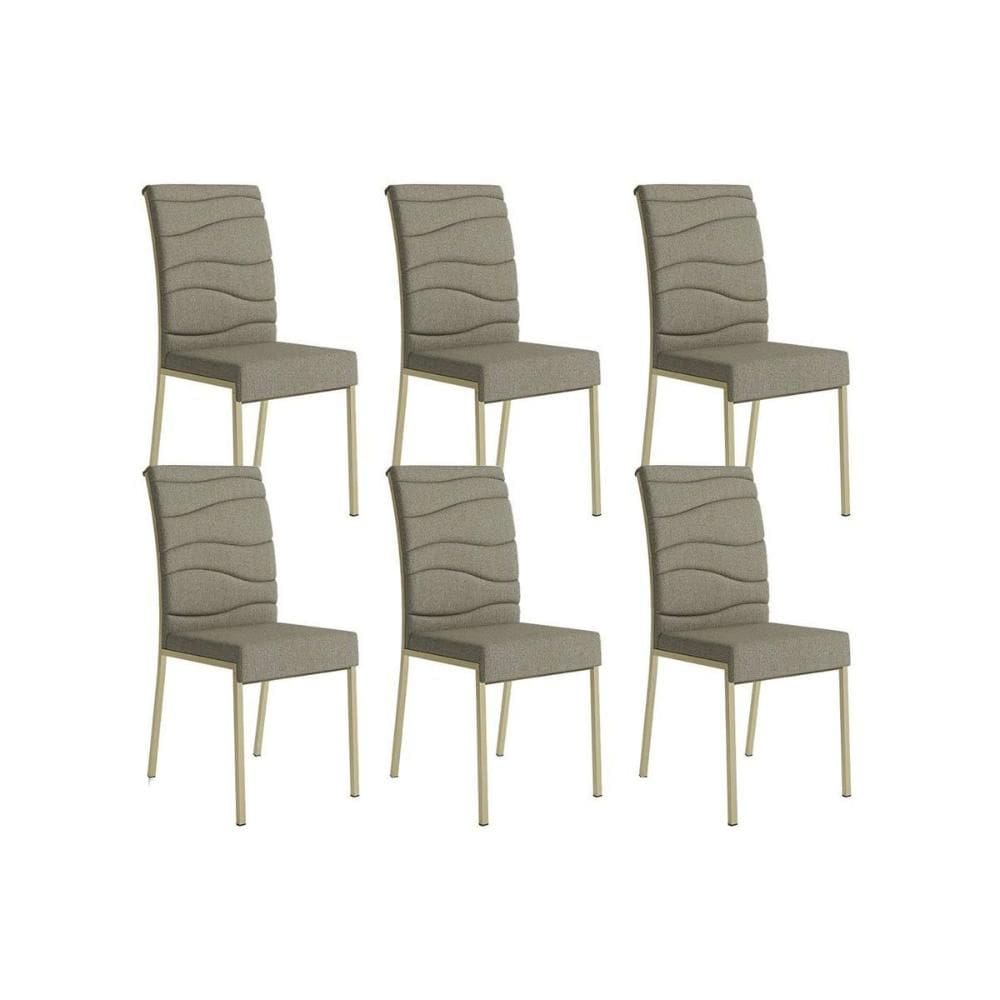 Kit 6 Cadeiras Sala Jantar Wave 1754 6 Un Dourado/Linho Bamboo/Courano Bamboo/Noce - Carraro