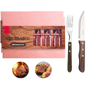 Kit Churrasco Jogo de Talheres Jumbo com Cabo de Madeira 24 peças Simonaggio Serve 12 Pessoas