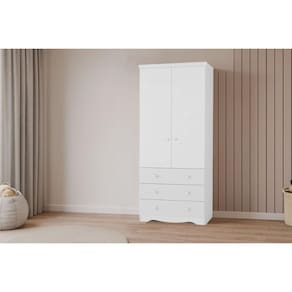 Guarda Roupa Bebê c/ 2 Portas e 3 Gavetas Júnior Branco - Peroba
