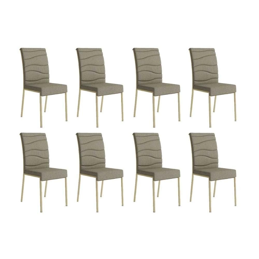 Kit 8 Cadeiras Sala Jantar Wave 1754 8 Un Dourado/Linho Bamboo/Courano Bamboo/Noce - Carraro