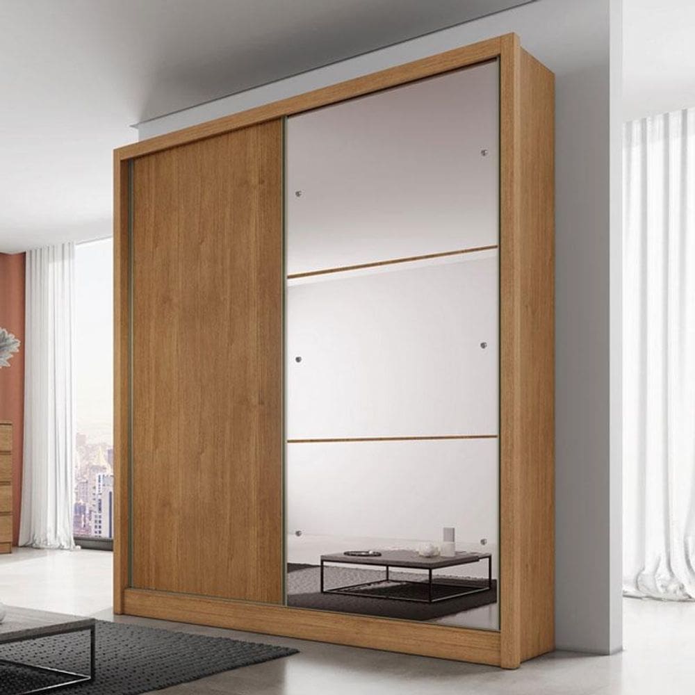 Guarda Roupa Solteiro Ambiente Dante 2 Portas Cumaru 23 com Espelho – Novo Horizonte