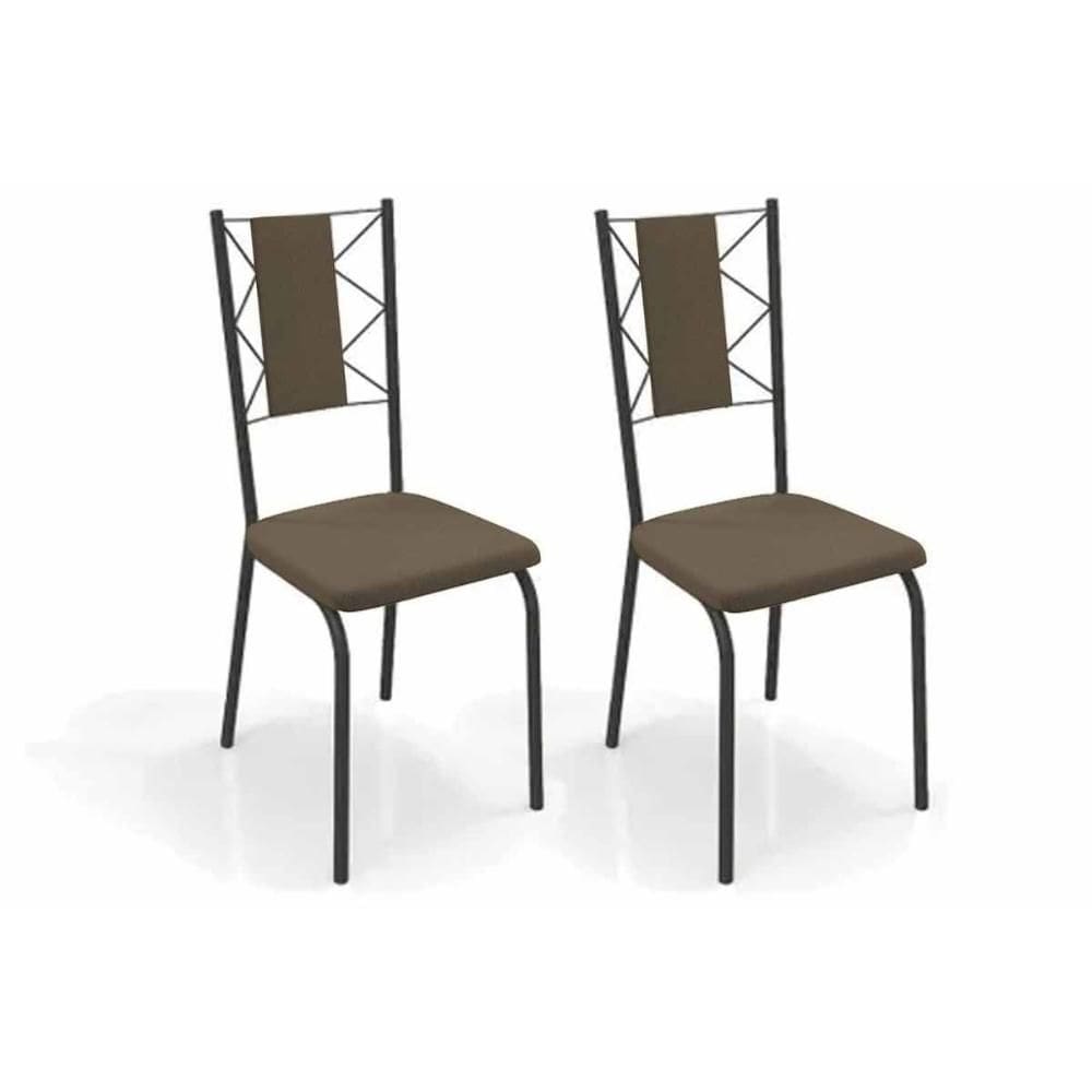 Cadeira de Cozinha Lisboa 2C076PRF Aço Kit 2 Un Preto/Suede Cappuccino - Kappesberg