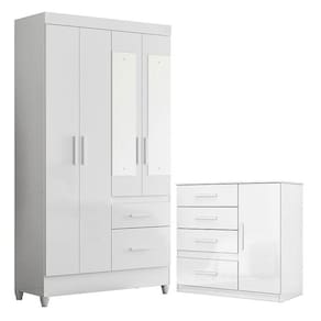 Guarda Roupa Solteiro Madri com espelho e Cômoda Vênus Branco Flex - Moval