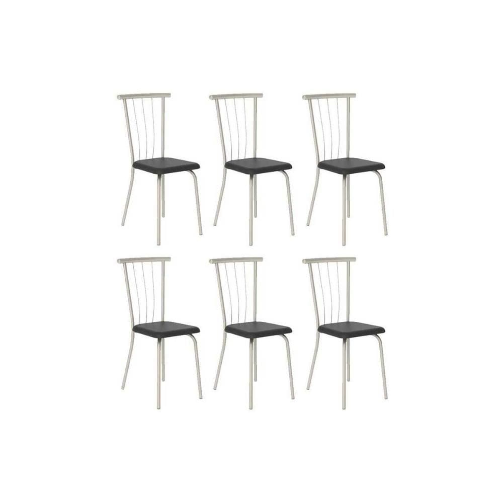 Cadeira de Cozinha 154 Aço Kit 6 Uni Prata/Courano Preto - Carraro