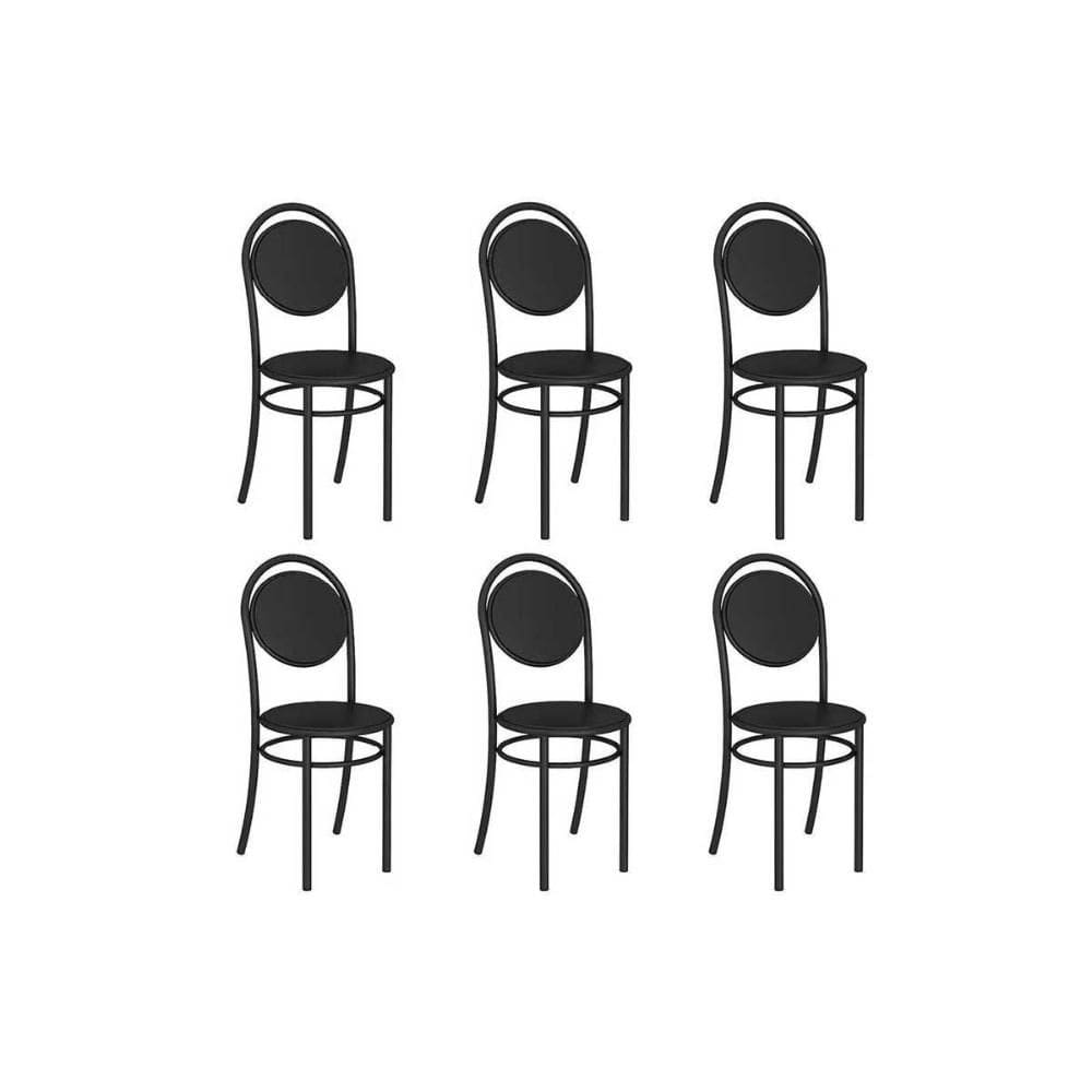 Cadeira de Cozinha 190 Aço Kit 6 Uni Preto/Courano Preto - Carraro