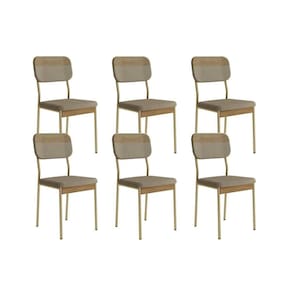 Kit 6 Cadeiras Sala Jantar Valle 1755 Aço 6 Uni Dourado/Linho Bamboo/Courano Bamboo/Noce - Carraro