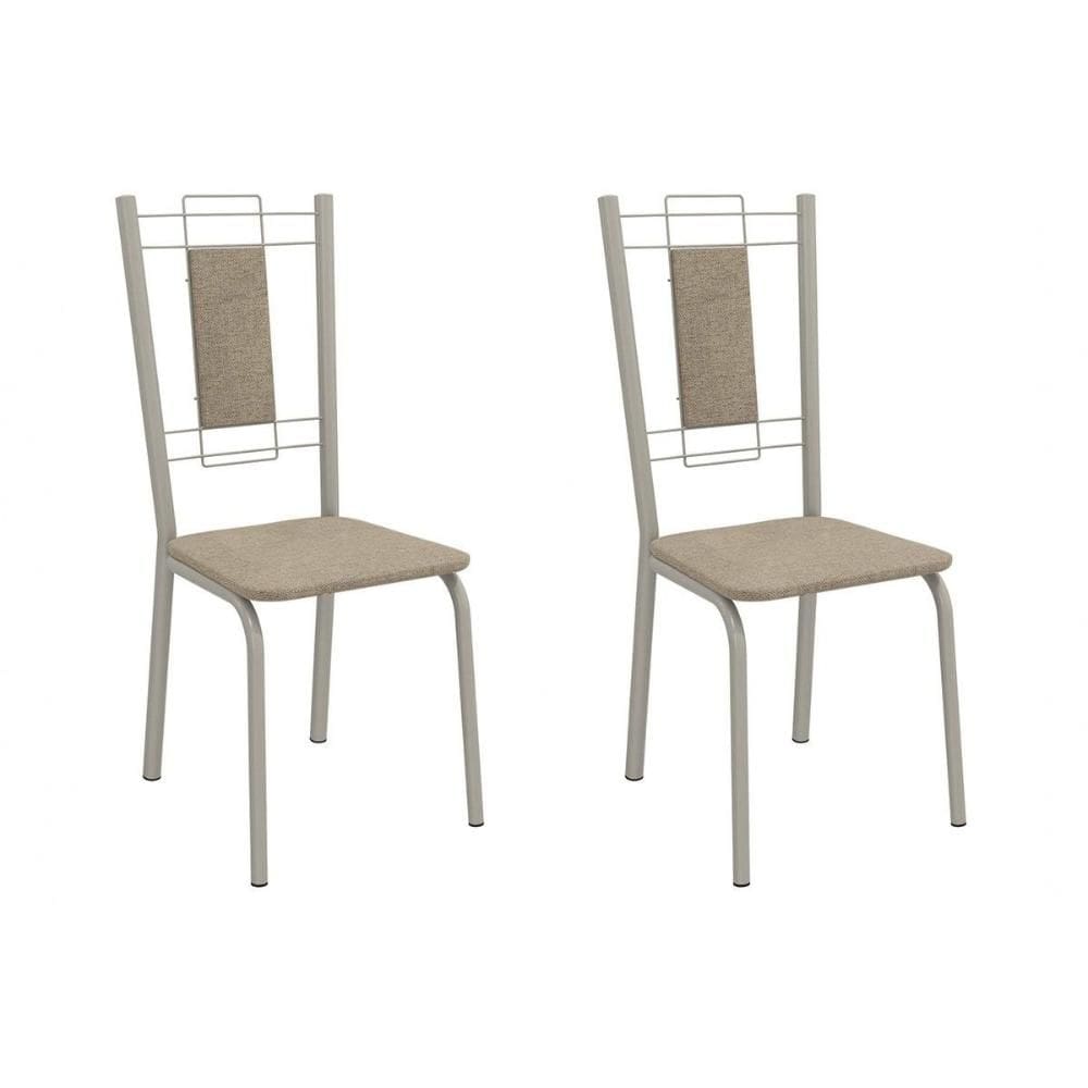 Cadeira de Cozinha Florença 2C005NK Aço Kit 2 Un Niquel/Linho Bege Fendi - Kappesberg