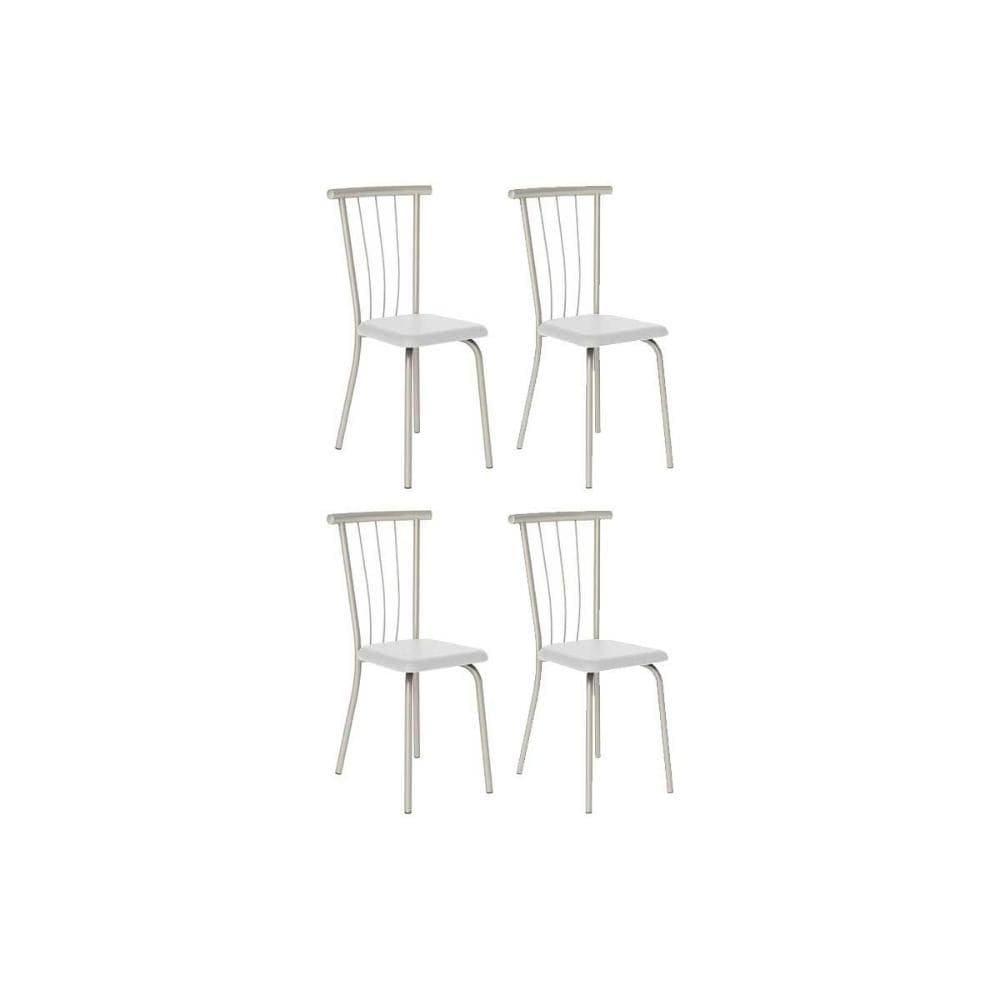Kit 4 Cadeiras de Cozinha 154 Aço 4 Uni Prata/Courano Branco - Carraro