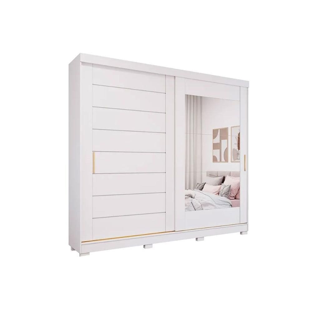 Guarda Roupa 2 Portas de Correr (1 c/ Espelho) e 8 Gavetas c/ Pés Florença Branco - Panan