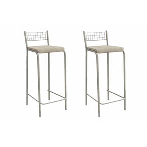 Banqueta de Cozinha Gênova 2B705NK Aço Kit 2 Un Niquel/Linho Bege Fendi - Kappesberg