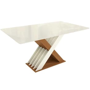 Mesa Multiuso Cozinha Graviola c/ Tampo Madeirado c/ Vidro 160x90cm Canela/Off White/Vidro Off White - Kappesberg