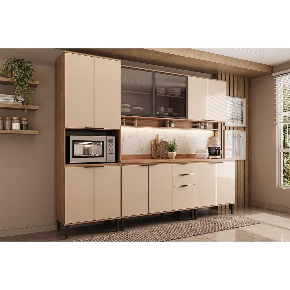 Kit de Cozinha Completa 5 Peças Alpha (2Aéreos+2Balcões+1Paneleiro) C5P132 Freijo/Off White - Carraro