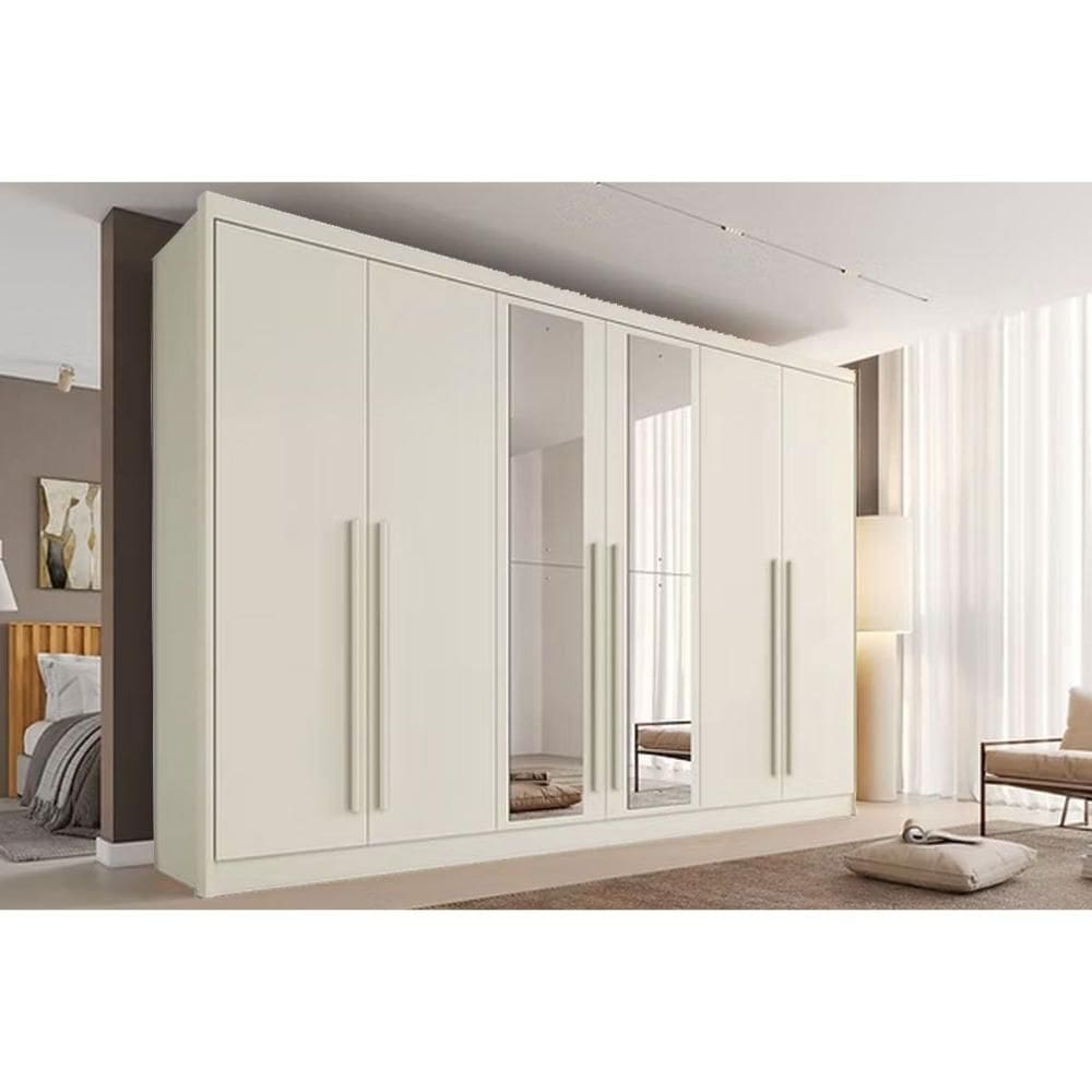 Guarda Roupa 6 Portas (2 c/ Espelho) e 4 Gavetas Alba Plus Off White - Europa