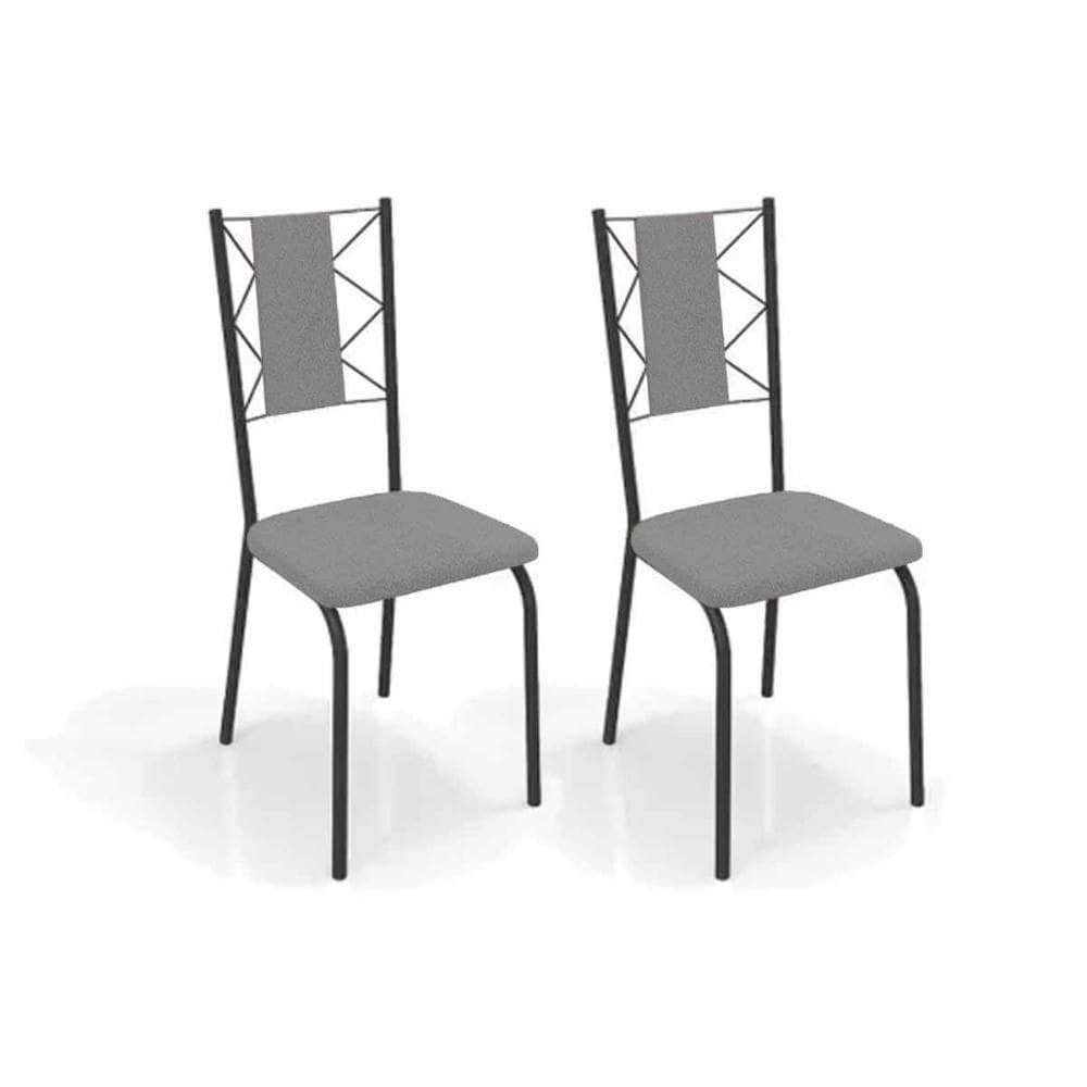 Cadeira de Cozinha Lisboa 2C076PRF Aço Kit 2 Un Preto/Boucle Cinza - Kappesberg
