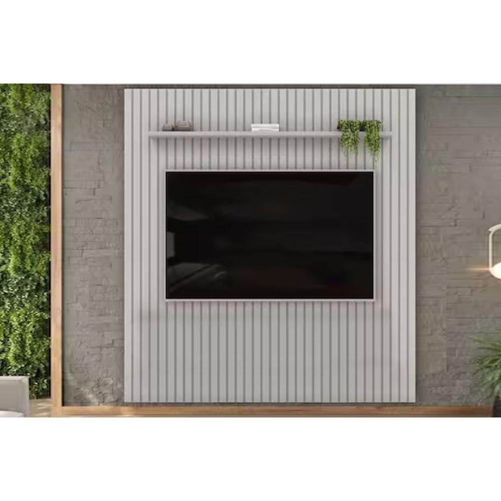 Rack Bancada c/ Painel p/ TV até 85 Pol Pratic Ripado 1 Prateleira 275x240cm Bali - DJ Móveis