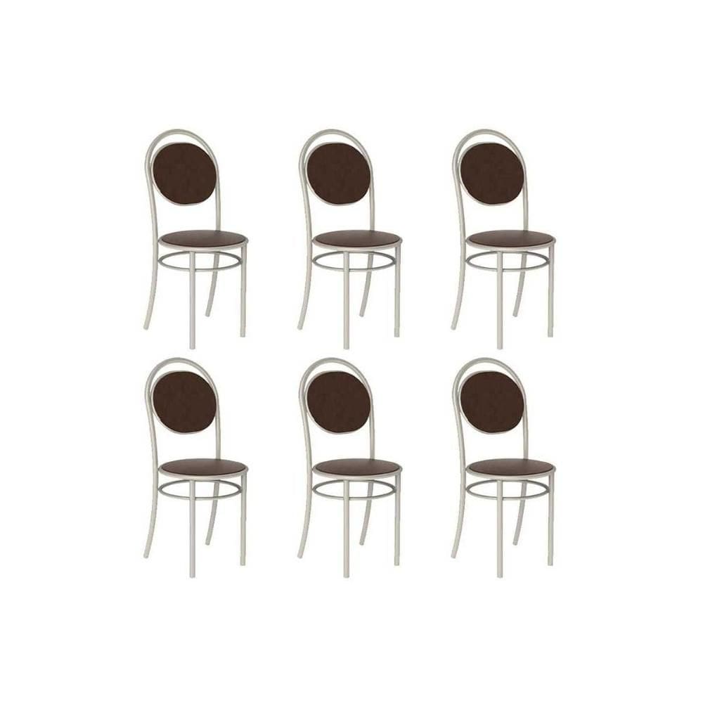 Kit 6 Cadeiras Sala Jantar 190 Aço 6 Uni Prata/Courano Cacau - Carraro