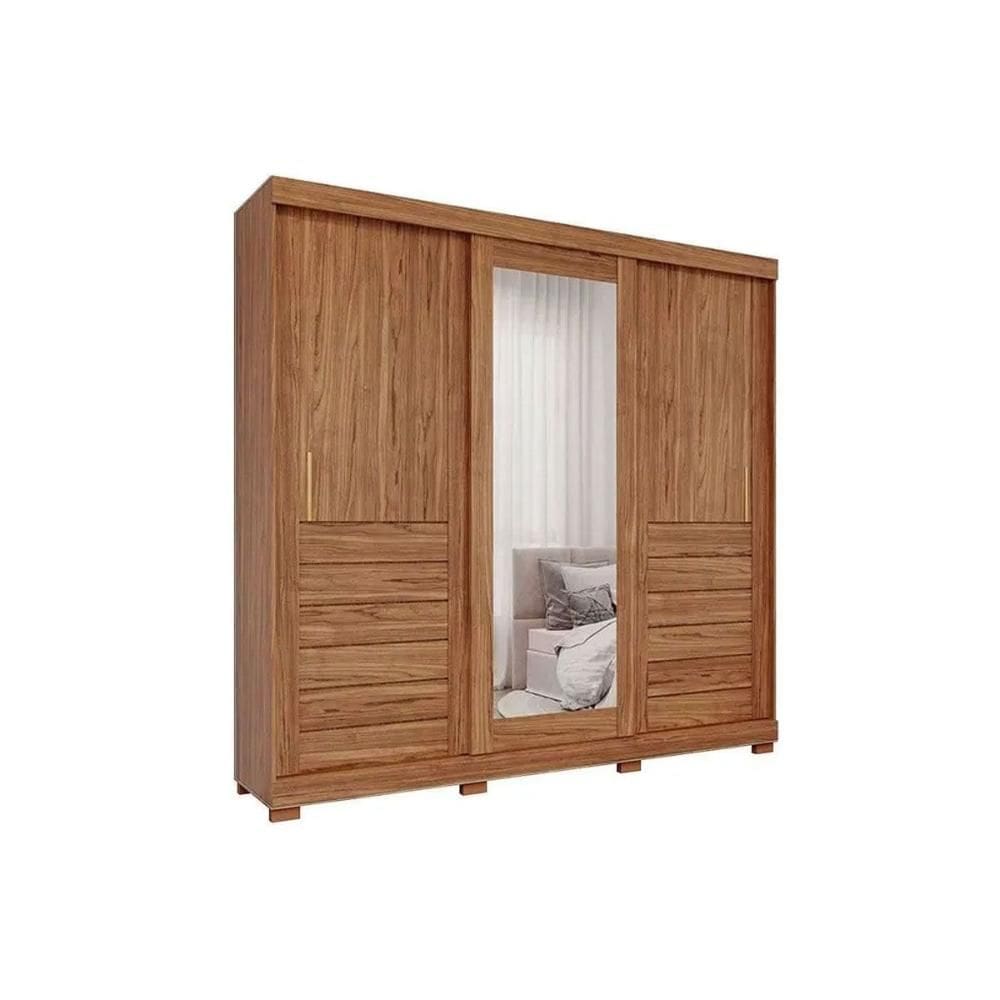 Guarda Roupa 3 Portas de Correr (1 c/ Espelho) e 6 Gavetas c/ Pés Cecilia Cinamomo - Panan